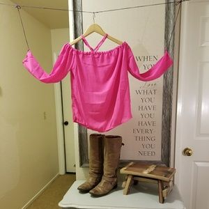 Hot pink chiffon blouse.